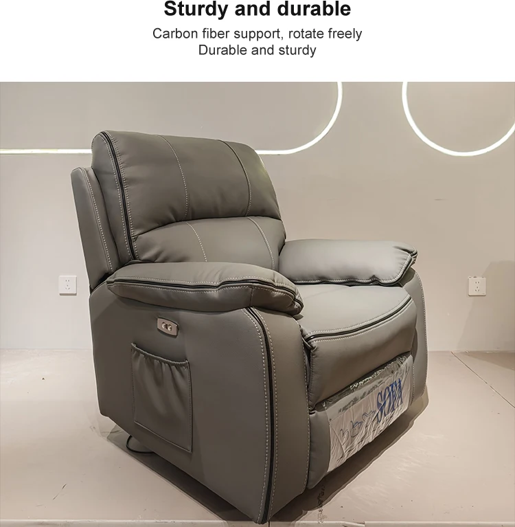 Luxury Modern Single Leather Recliner Sofa Extendable Swivel Multifunctional Smart Electric with Wood Frame Living Room