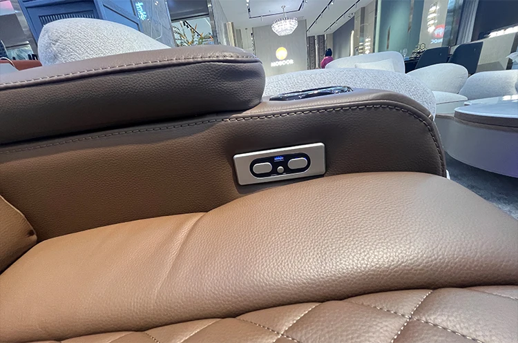 Orange 3-Seat Electric Recliner Sofa Chair Sponge Filled Artificial Leather L-Shape Apartment Home Cinema Theater Villa Interior