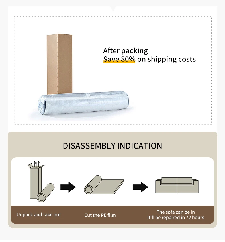Nordic European Minimalist Sectional Couch Modular Compression Living Room Sofa with Square Shape Vacuum Compressed