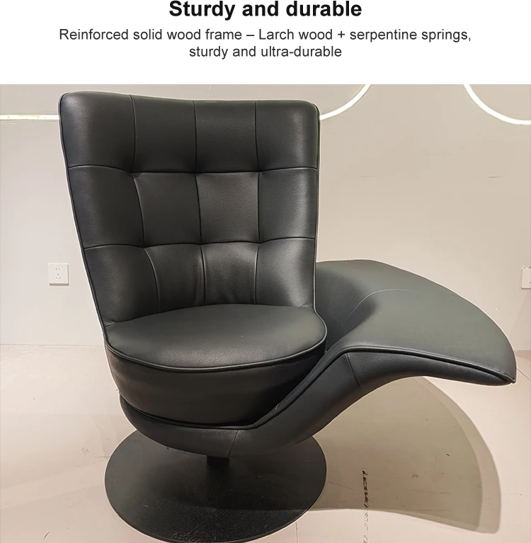 Midcentury Luxurious Metal Leather Armchair Revolving Backrest Chaise Lounge Modern Home Furniture Living Room Hotel Reception
