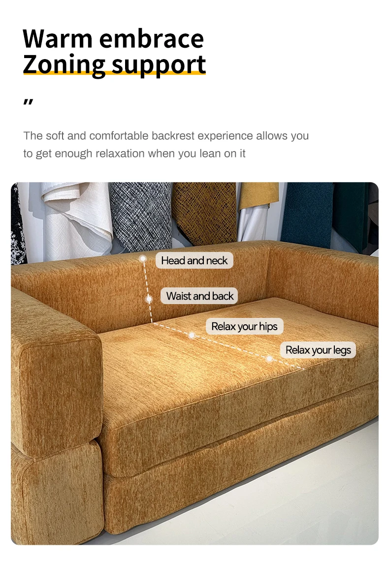 Convertible Chenille Minimalist Folding Sofa Modular Extendable Storage Washable Sponge Hotel Bedroom Living Room Use