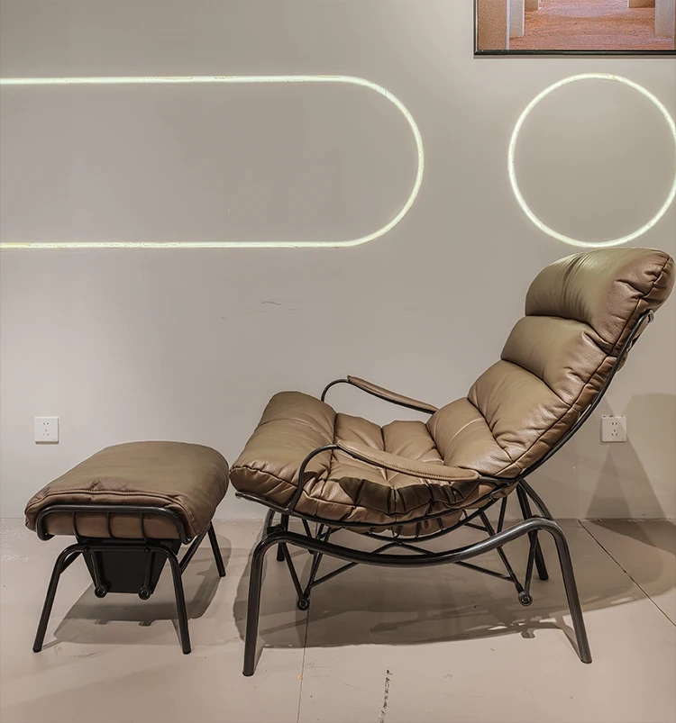 Italian Luxury Living Room Chaise Lounge Modern Minimalist Leather Recliner Comfortable Balcony Sofa Apartment Bedroom Home