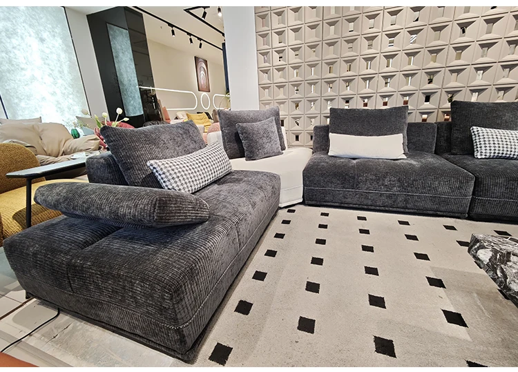 Factory Customization Tofu Cubes L-Shape Chenille Fabric Modular Sofa for Living Room Hotel & Villa Use Minimalist Design