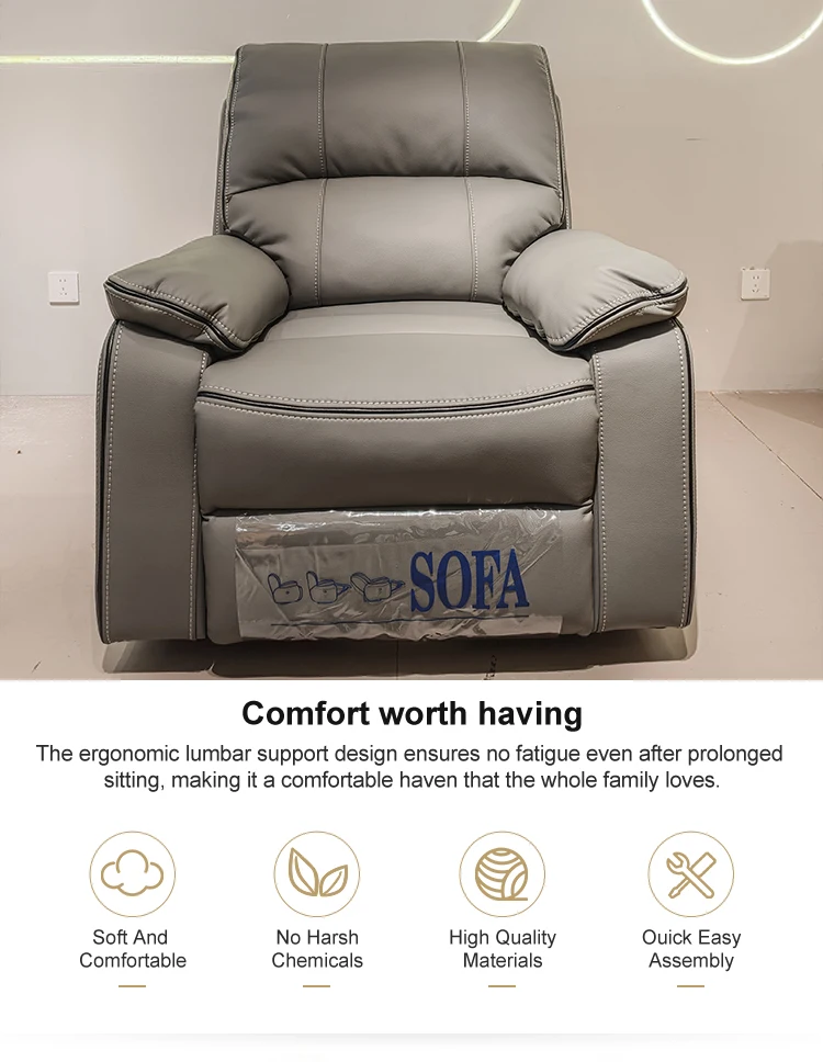 Luxury Modern Single Leather Recliner Sofa Extendable Swivel Multifunctional Smart Electric with Wood Frame Living Room