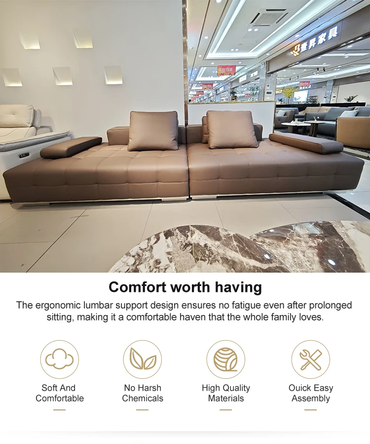 Italian Superfine Leather Chesterfield Sofa Minimalist Modular Square for Large Living Room Villa Straight Microfiber Leather