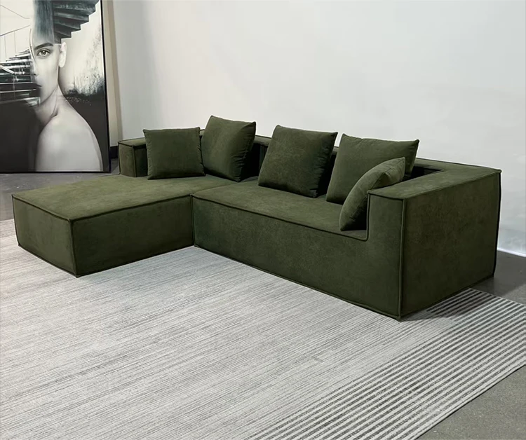 Customizable Convertible High-Density Foam L-Shape Modular Sectional Sofa Set Storage Woolen Cord Fabric Modern Apartment Hotels