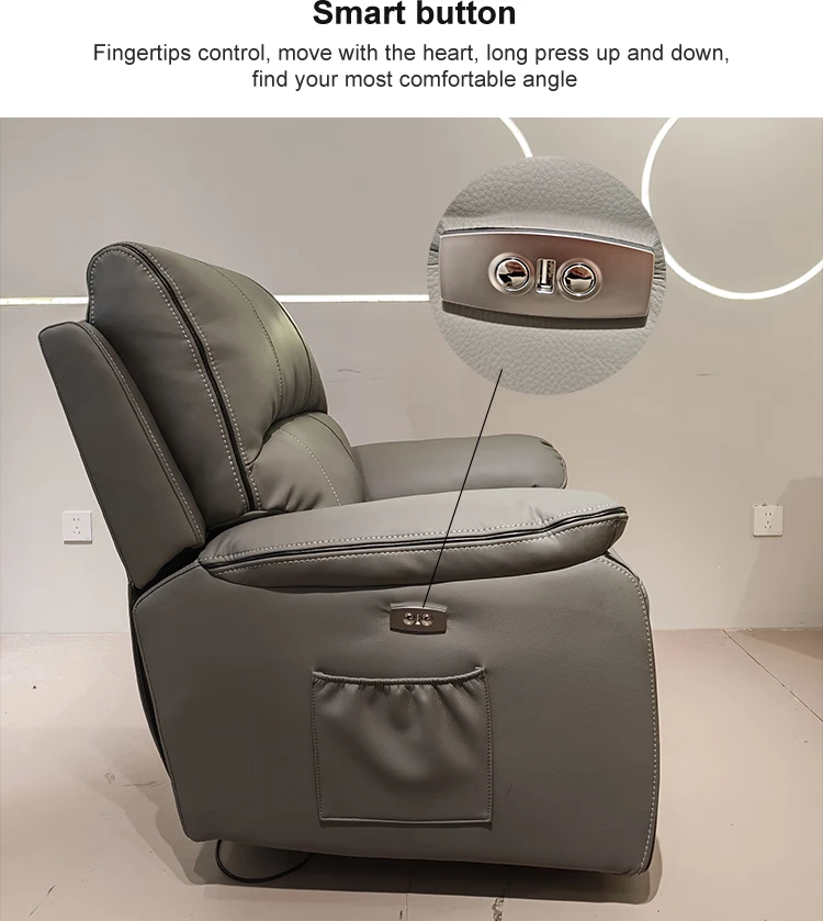 Luxury Modern Single Leather Recliner Sofa Extendable Swivel Multifunctional Smart Electric with Wood Frame Living Room