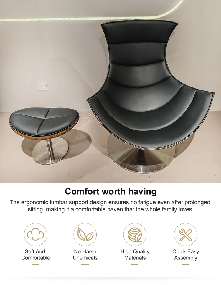 Sectional Modern Leather Chaise Lounge Chair with Revolving Feature and Saber Legs-Luxury Living Room Furniture