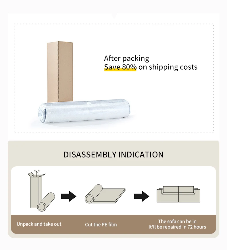 Customized Convertible Modular Sectional Sofa Compressed Fabric Sponge for Villa Living Room Decorative Wholesale Vacuum