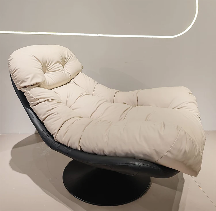 Rocking Chairs Swivel Metal Luxury Nordic Modern Minimalist Genuine Leather Cotton Filled Soft Comfort One Seat Waiting Accent