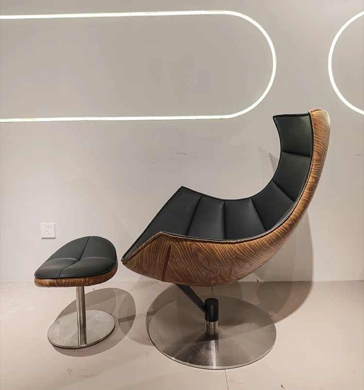 Sectional Modern Leather Chaise Lounge Chair with Revolving Feature and Saber Legs-Luxury Living Room Furniture