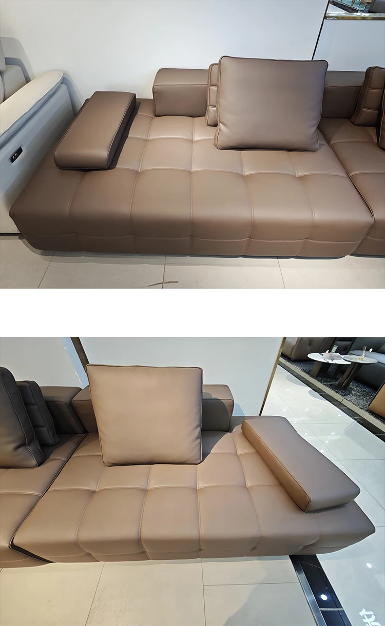 Italian Superfine Leather Chesterfield Sofa Minimalist Modular Square for Large Living Room Villa Straight Microfiber Leather