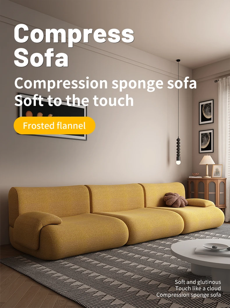 Convertible Sectional Sofa Bed Fabric Sponge Filled Apartment Use L-Shaped Frameless Boneless Compression Sofa Foldable