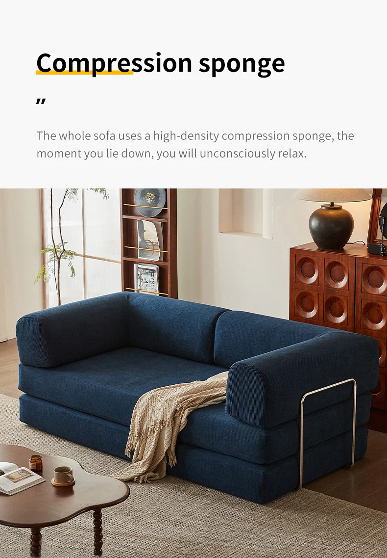 Simple Square Corner Folding Sofa Bed Fabric Compressed Convertible Extendable Living Room Decor Sofa