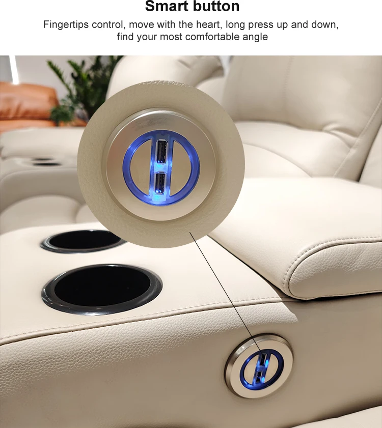 Modern Electric Recliner Sofa New Design Genuine Leather Upholstery Extendable 3 Seat Square Living Room Metal Sponge Hotel