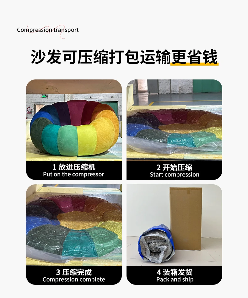 Home Furniture Easy Assembly High Density Sponge Compression Corner Sofa Set Square Shape Foldable Minimalist Apartment Villa