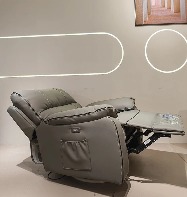 Luxury Modern Single Leather Recliner Sofa Extendable Swivel Multifunctional Smart Electric with Wood Frame Living Room