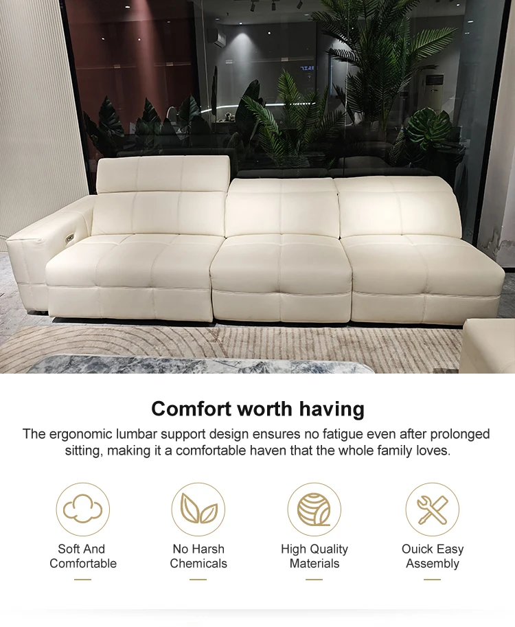 Italian Genuine Leather Small Sized Adjustable Row Style Electric Function Sponge Filled Sofa for Living Room
