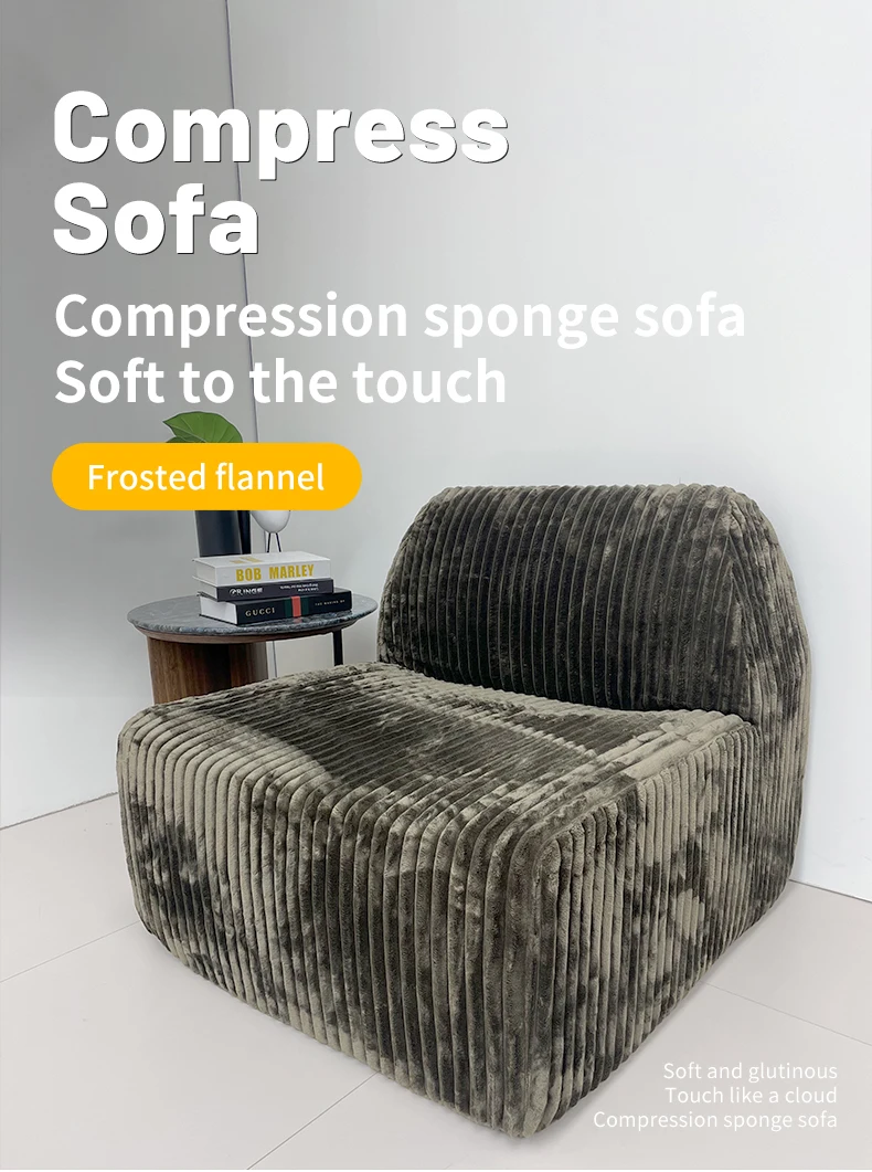 Modern Single Person Fabric Compression Sofa Chair L-Shape Minimalist Design Bedroom & Hotel Use Indoor Storage Furniture