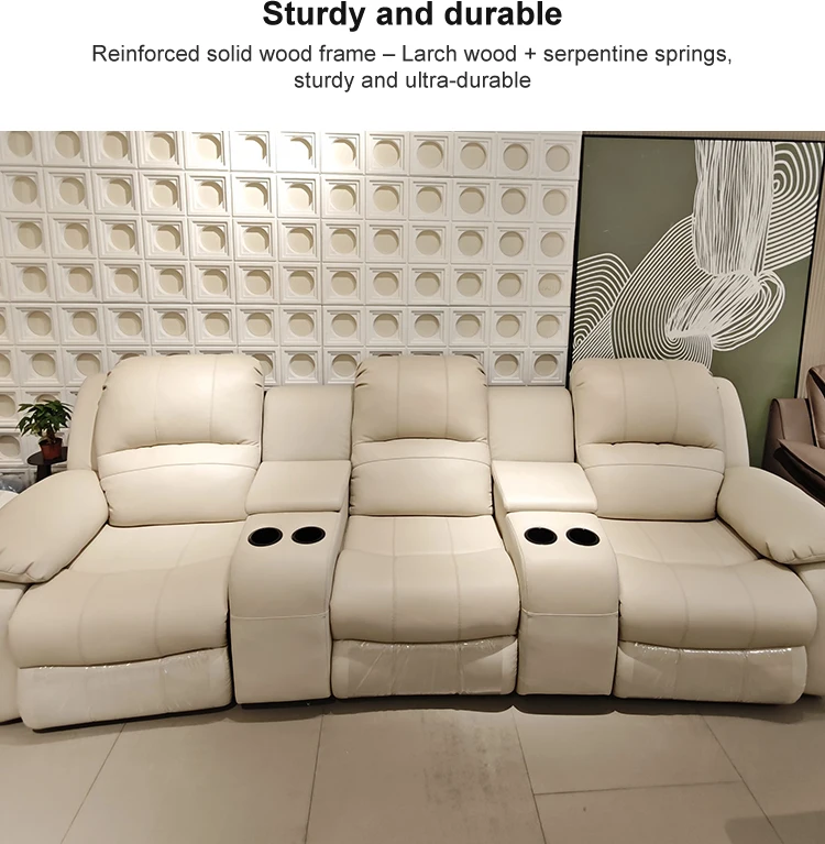 Modern Electric Recliner Sofa New Design Genuine Leather Upholstery Extendable 3 Seat Square Living Room Metal Sponge Hotel