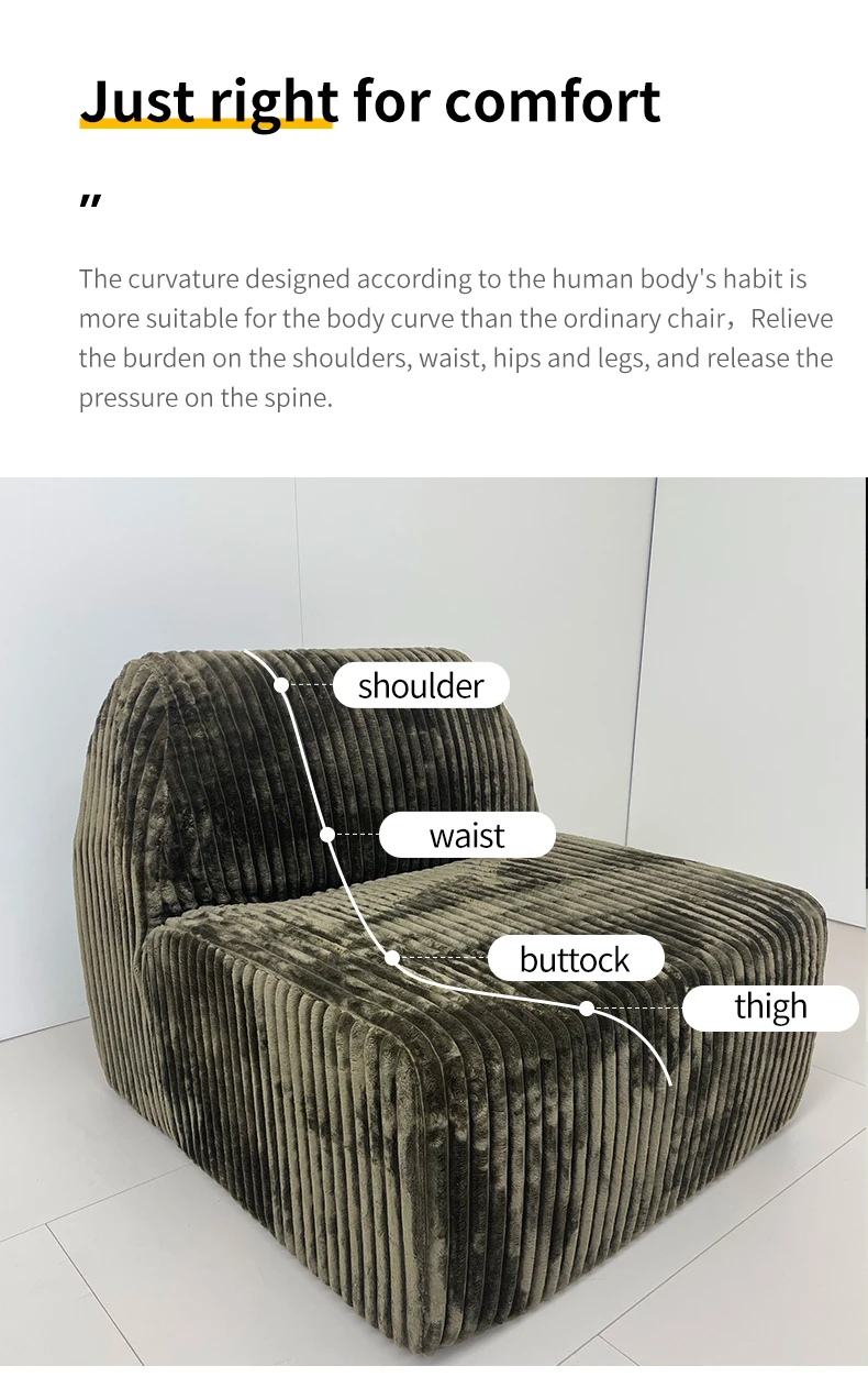 Modern Single Person Fabric Compression Sofa Chair L-Shape Minimalist Design Bedroom & Hotel Use Indoor Storage Furniture