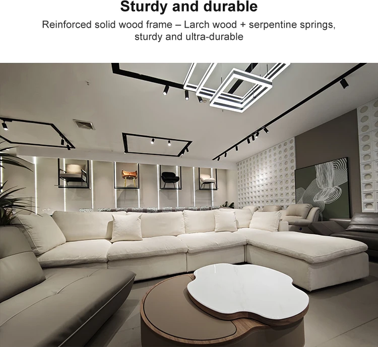 Italian Minimalist L-Shape Corner Sofa Comfortable Chenille Fabric Cream Style White Living Room Set Modular Sponge Filling