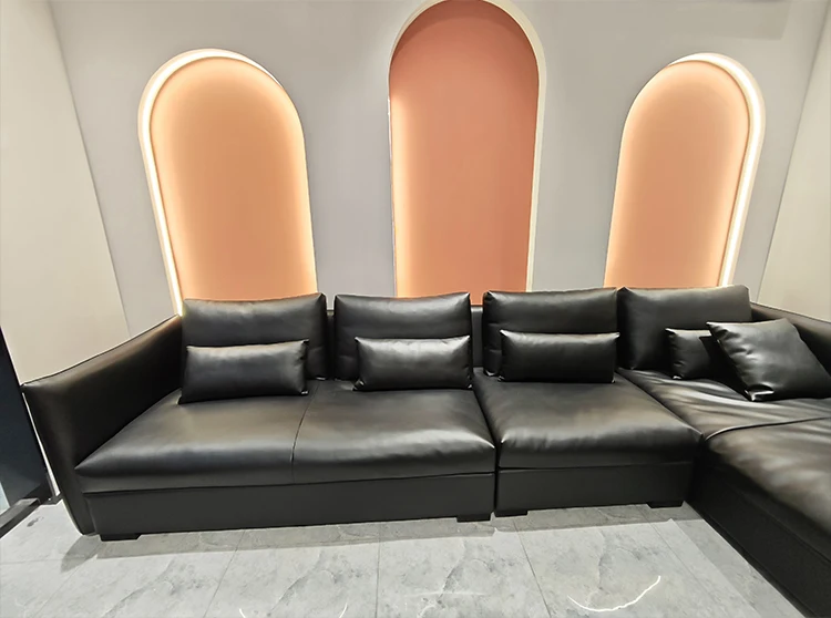 Italian Luxury High End Genuine Leather L-Shape Corner Sofa Set Minimalist Villa Use Comfortable