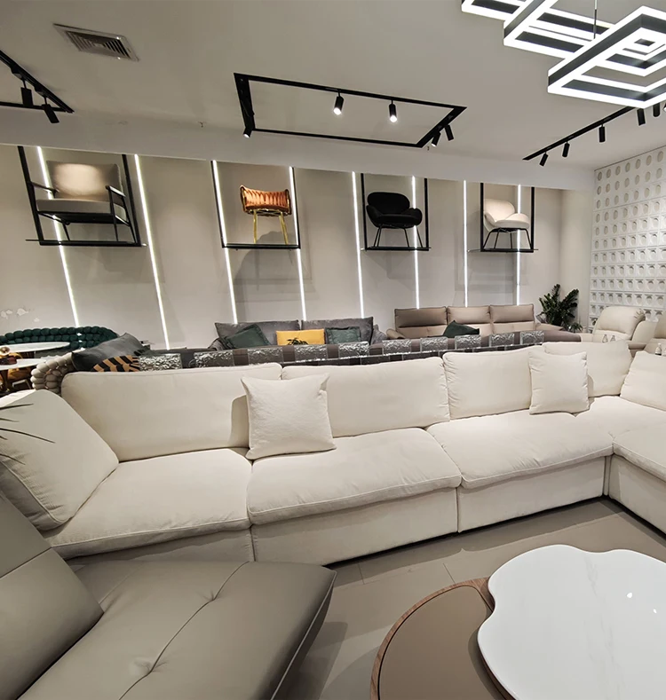 Italian Minimalist L-Shape Corner Sofa Comfortable Chenille Fabric Cream Style White Living Room Set Modular Sponge Filling