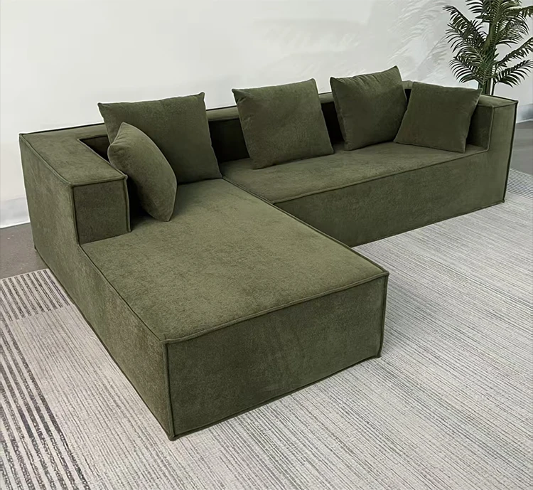 Customizable Convertible High-Density Foam L-Shape Modular Sectional Sofa Set Storage Woolen Cord Fabric Modern Apartment Hotels