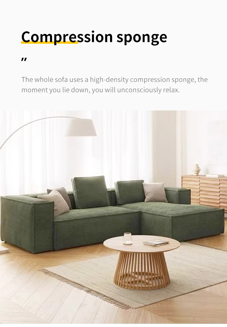 Modern 45D HR Foam Compressed Fabric High Density Reclining L-Shape Sofa Bed Set Easy Assembly Minimalist Living Room Hotel