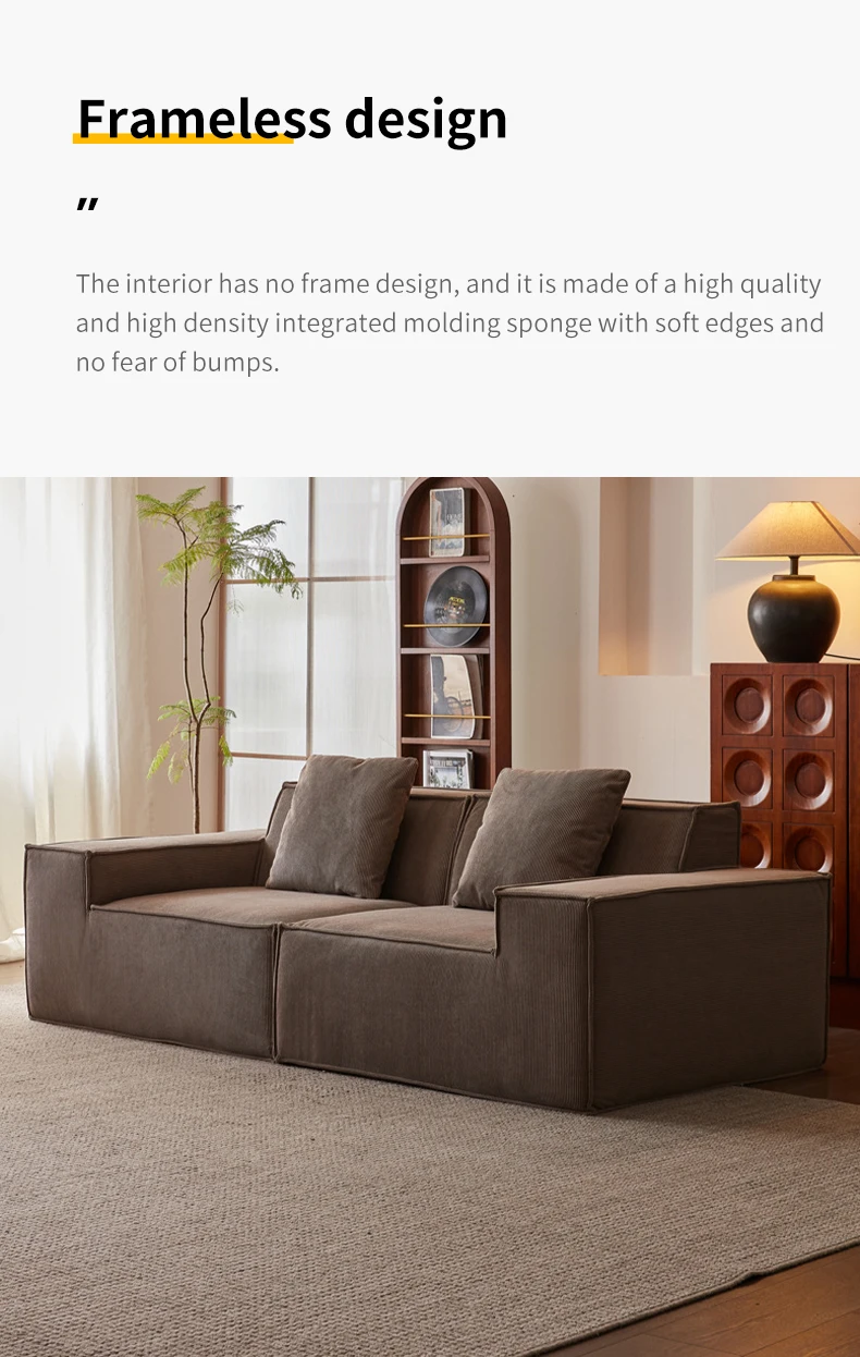 Modern Fabric Living Room Compression Sofa Set Tofu Block Sectional Design Height Density Sponge Vacuum Pack Compression Sofa