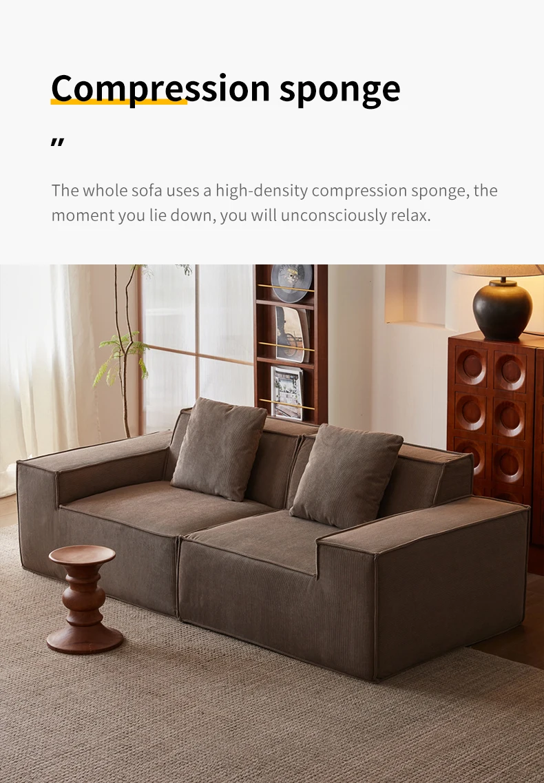 Modern Fabric Living Room Compression Sofa Set Tofu Block Sectional Design Height Density Sponge Vacuum Pack Compression Sofa