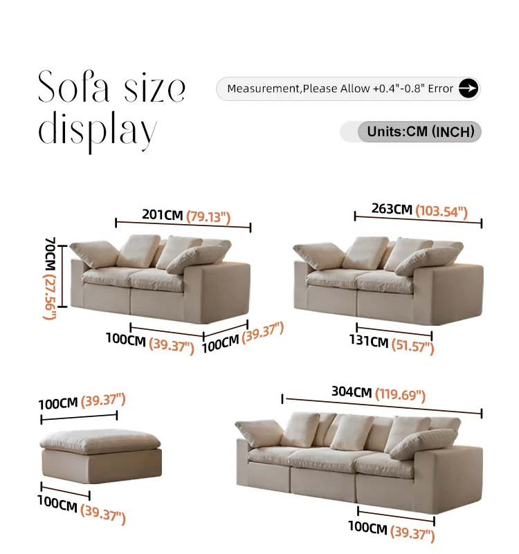Boneless Modern Velvet Square Sofa Set with Removable Cover High-Density Sponge Filling Vacuum Compressed Packaging