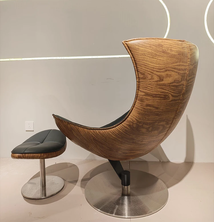 Sectional Modern Leather Chaise Lounge Chair with Revolving Feature and Saber Legs-Luxury Living Room Furniture