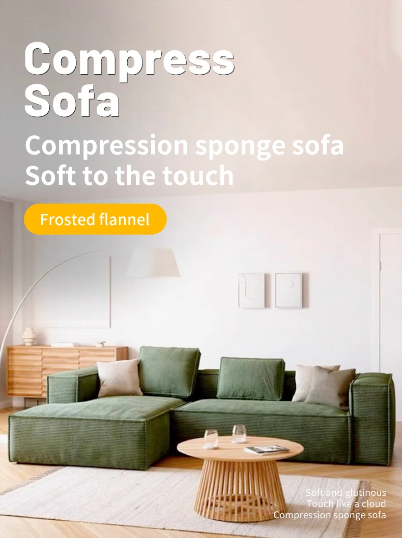 Modern 45D HR Foam Compressed Fabric High Density Reclining L-Shape Sofa Bed Set Easy Assembly Minimalist Living Room Hotel