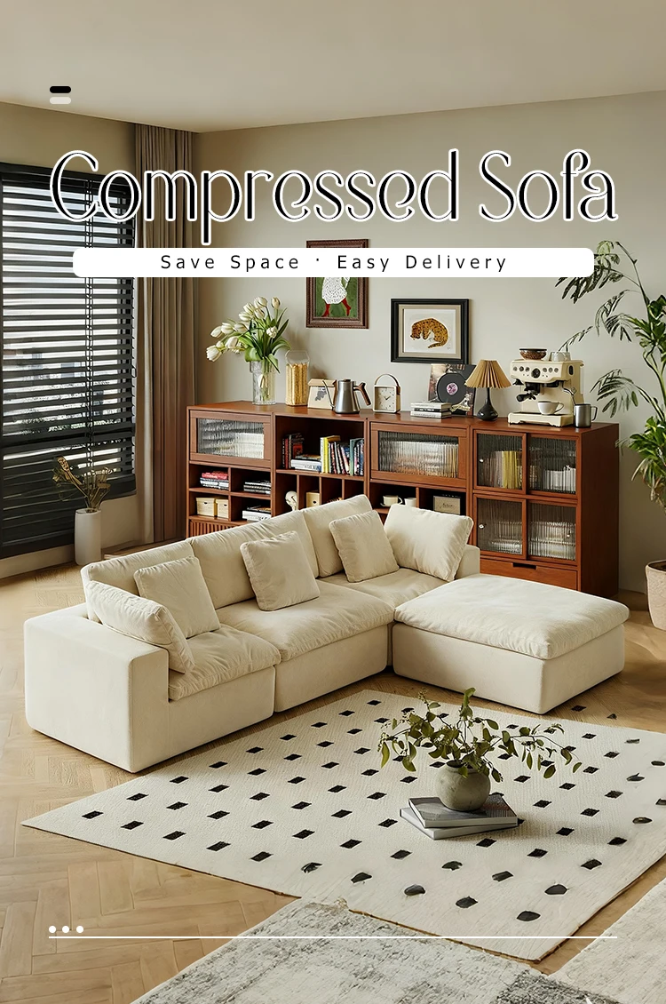 Boneless Modern Velvet Square Sofa Set with Removable Cover High-Density Sponge Filling Vacuum Compressed Packaging