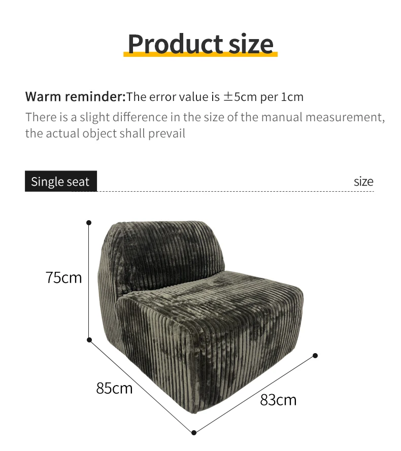 Modern Single Person Fabric Compression Sofa Chair L-Shape Minimalist Design Bedroom & Hotel Use Indoor Storage Furniture