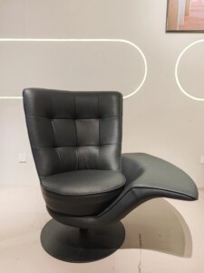 Midcentury-Luxurious-Metal-Leather-Armchair-Revolving-Backrest