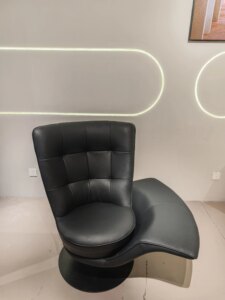 Midcentury-Luxurious-Metal-Leather-Armchair-Revolving-Backrest